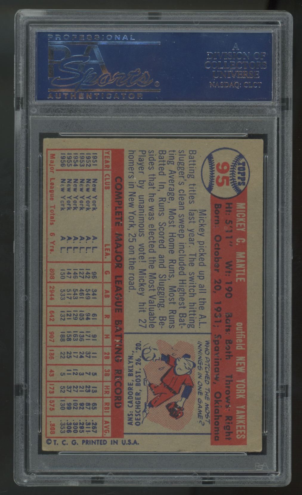 1957 Topps Mickey Mantle #95 PSA 4