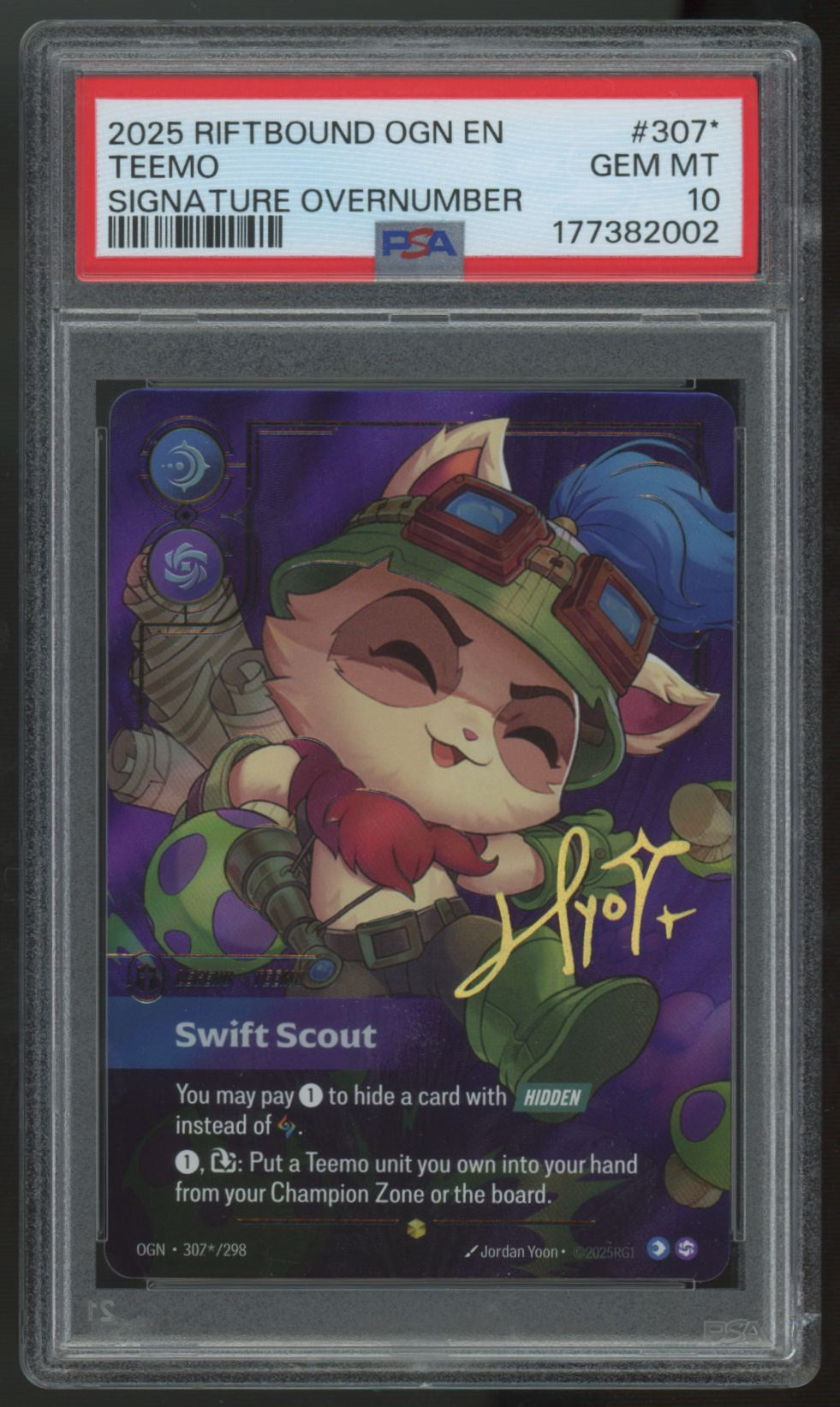 2025 Riftbound Teemo, Swift Scout Origins Signature Overnumber #307 PSA 10