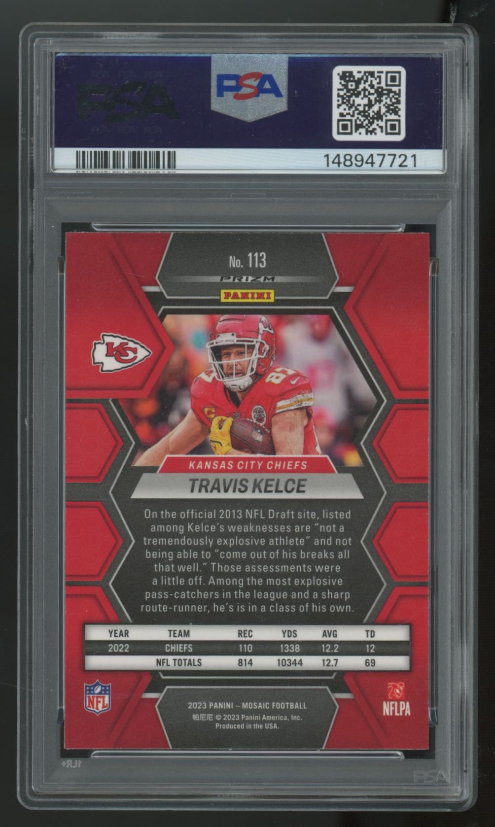 2023 Panini Mosaic Travis Kelce Genesis SSP #113 PSA 10