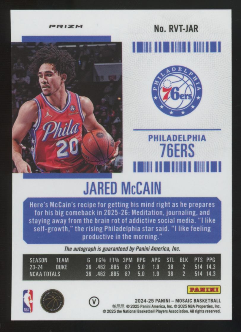 2024-25 Mosaic Jared McCain RC Season Ticket Variation Auto #RVT-JAR
