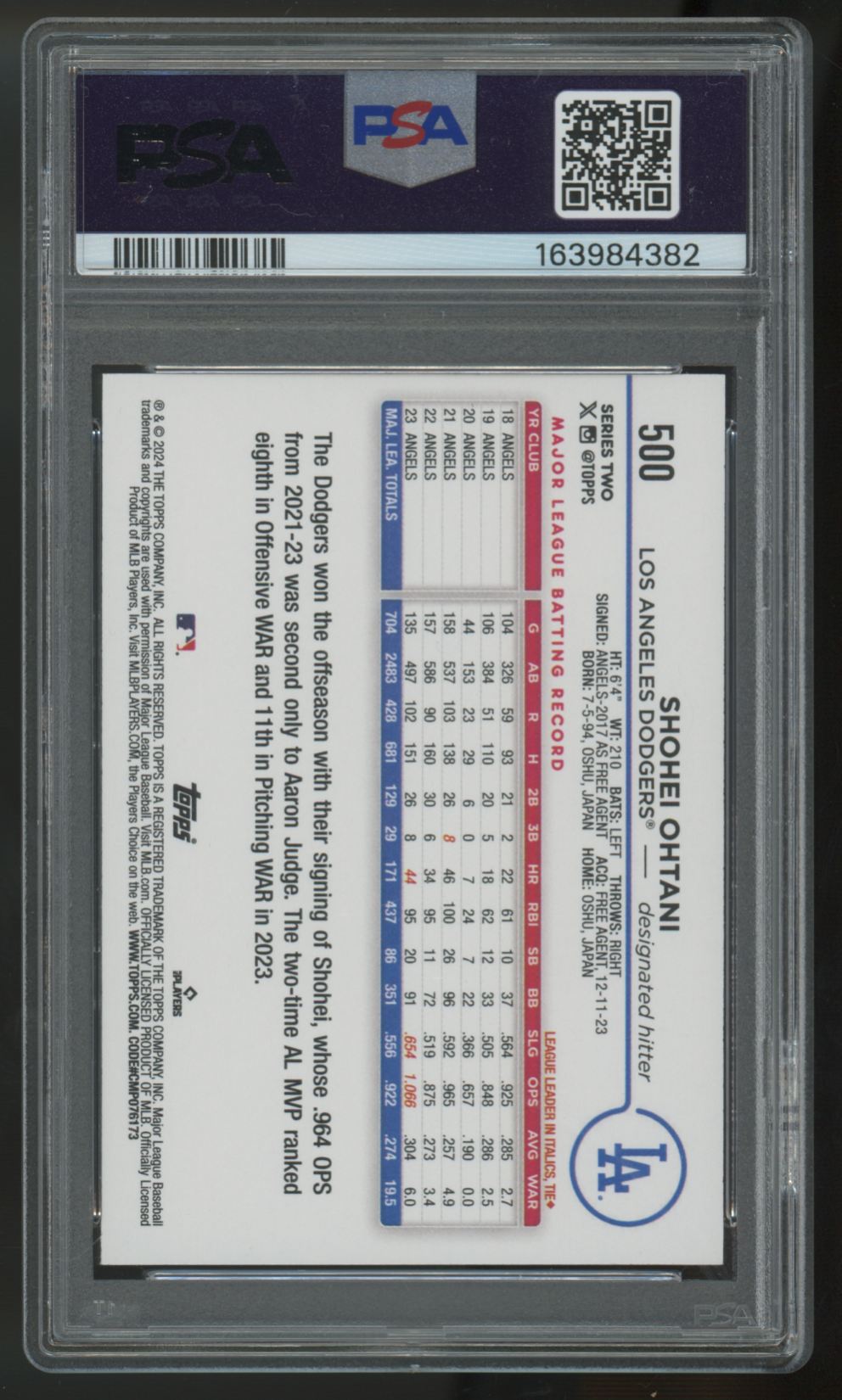 2024 Topps Series Two Shohei Ohtani #500 PSA 10