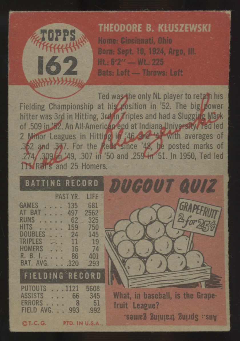 1953 Topps Ted Kluszewski #162 EX