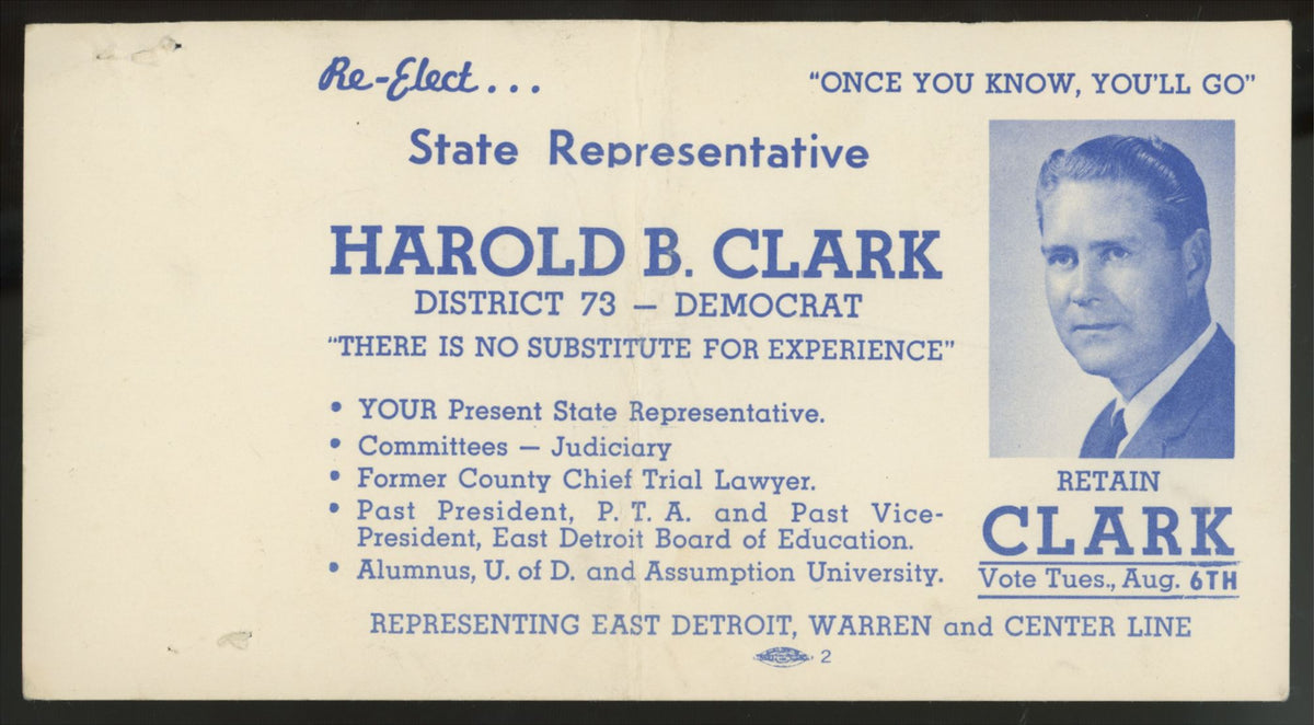 1966 Harold B. Clark Re-Election Post Card Signed IP Auto JSA Authentic