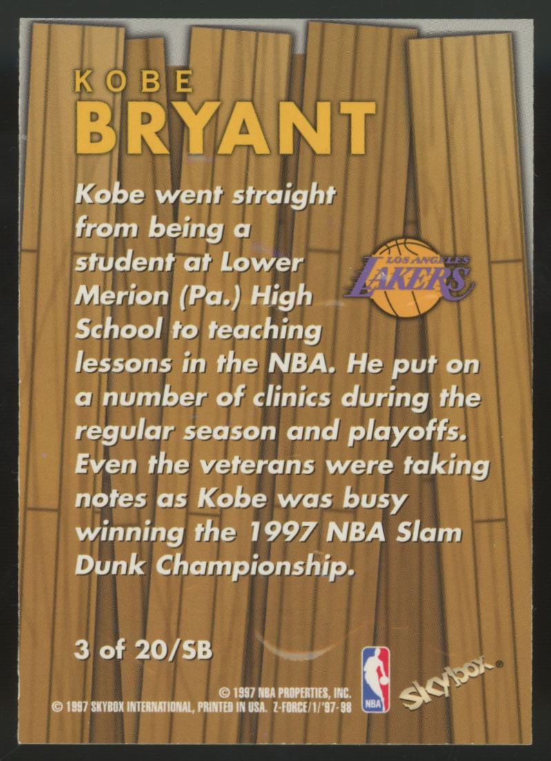 1997-98 Skybox Z-Force Kobe Bryant Super Boss #3SB "A"
