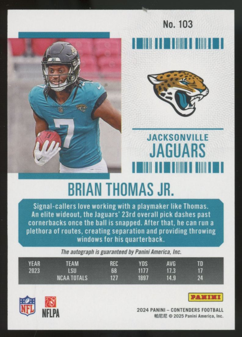 2024 Panini Contenders Brian Thomas Jr. RC Rookie Ticket Auto #103