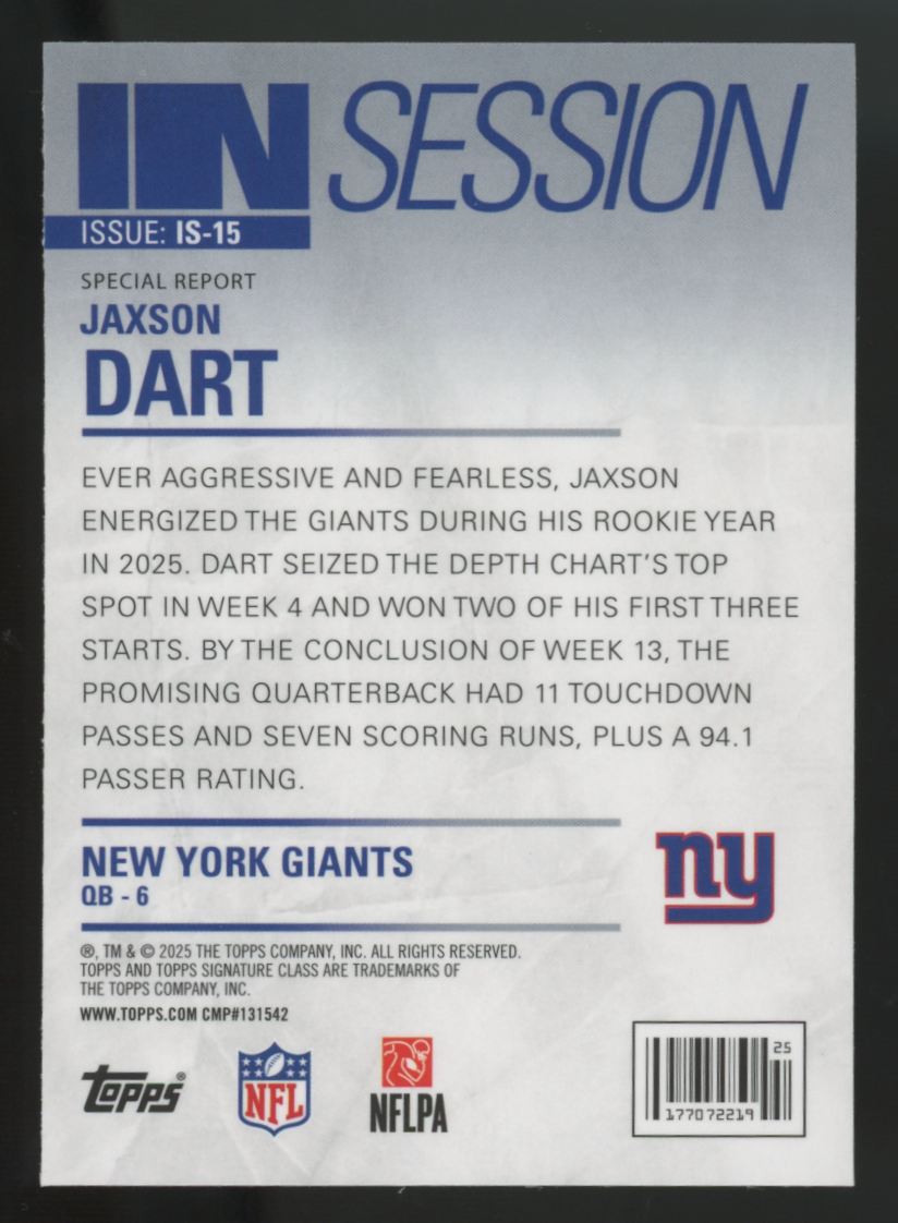 2025 Topps Signature Class Jaxson Dart RC In Session #IS-15