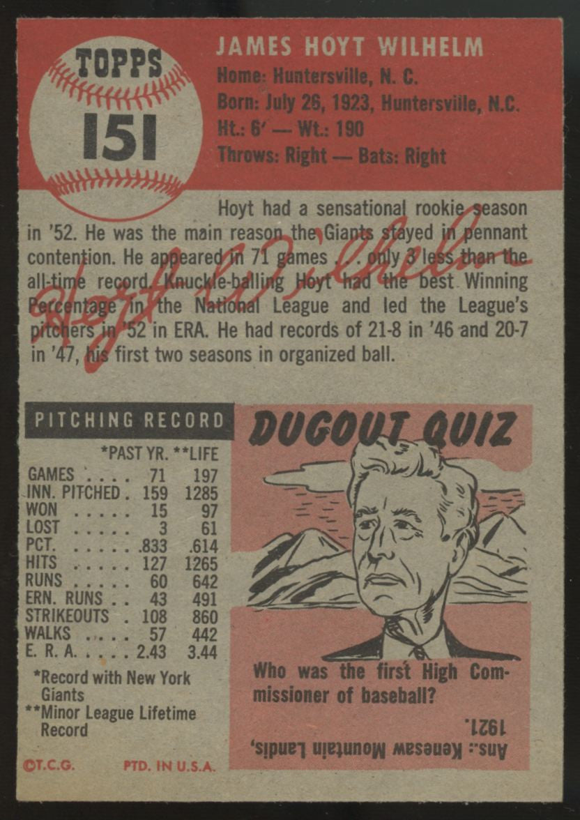 1953 Topps Hoyt Wilhelm #151 EX