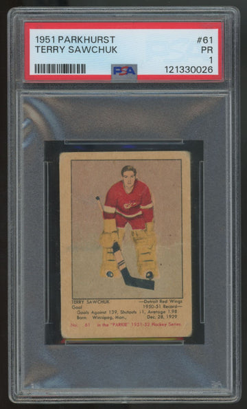 1951-52 Parkhurst Terry Sawchuk RC #61 PSA 1