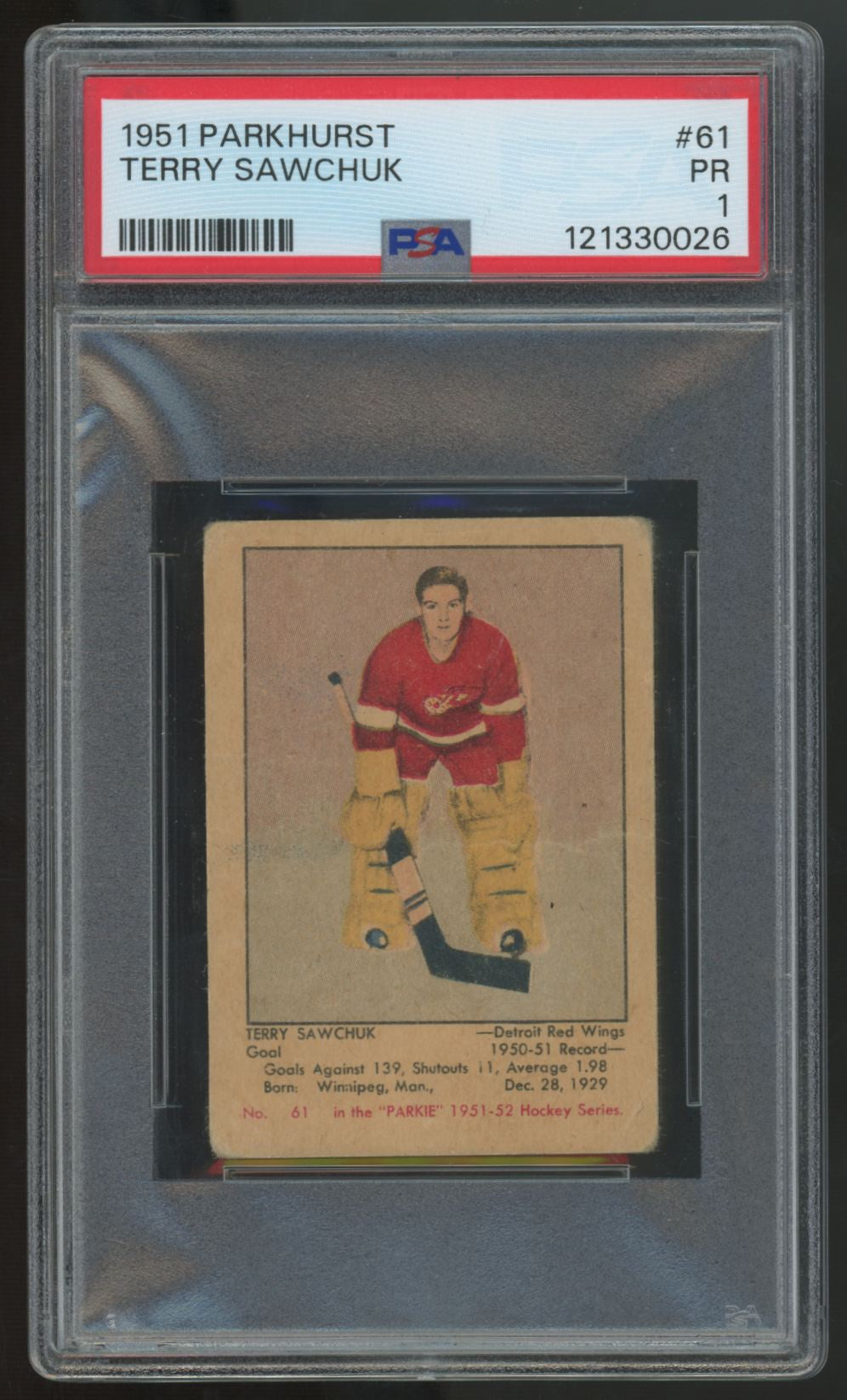 1951-52 Parkhurst Terry Sawchuk RC #61 PSA 1