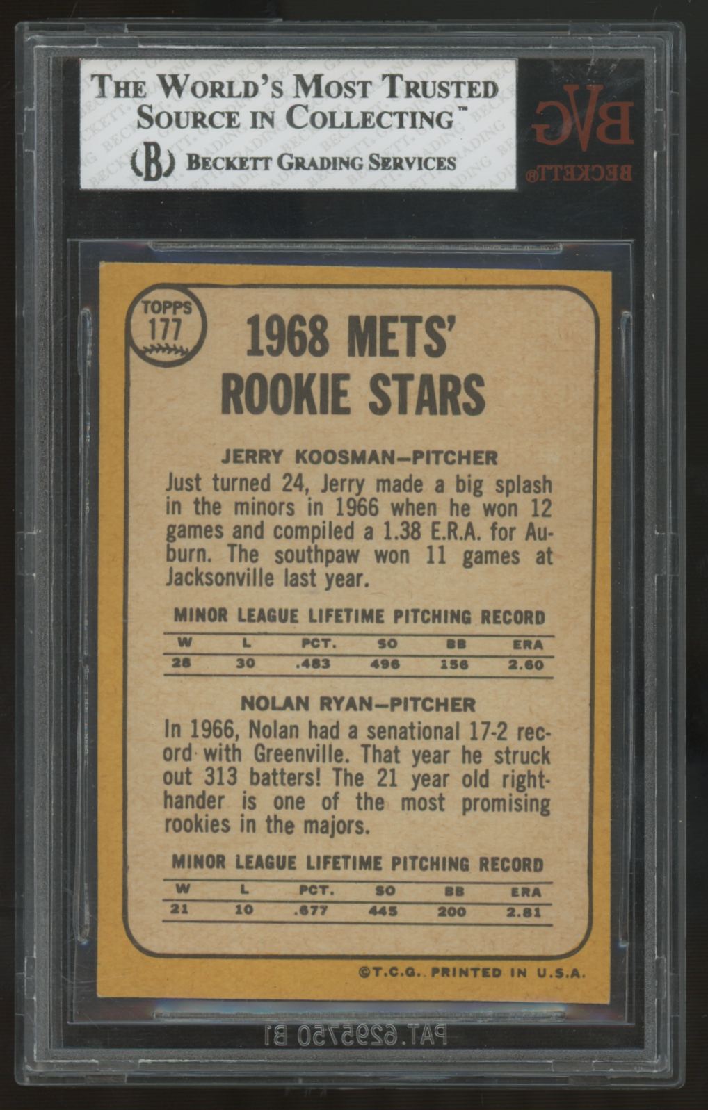 1968 Topps Nolan Ryan RC #177 BVG 6.5