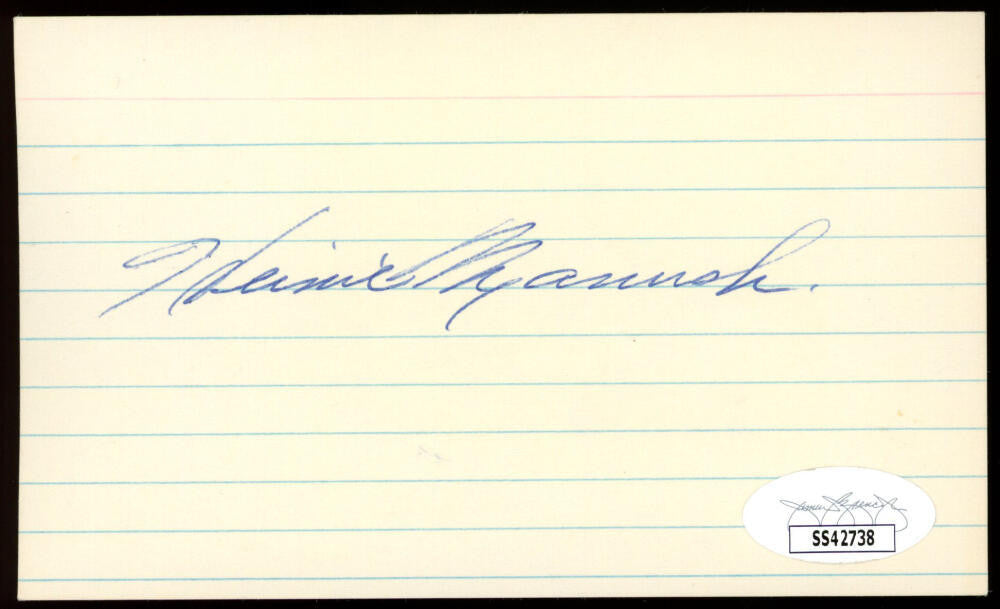 Heinie Manush Signed Autographed Index Card JSA SS42738