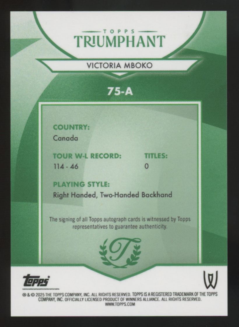 2025 Topps Triumphant Victoria Mboko Hard Court Blue Foil Auto /75 #75-A
