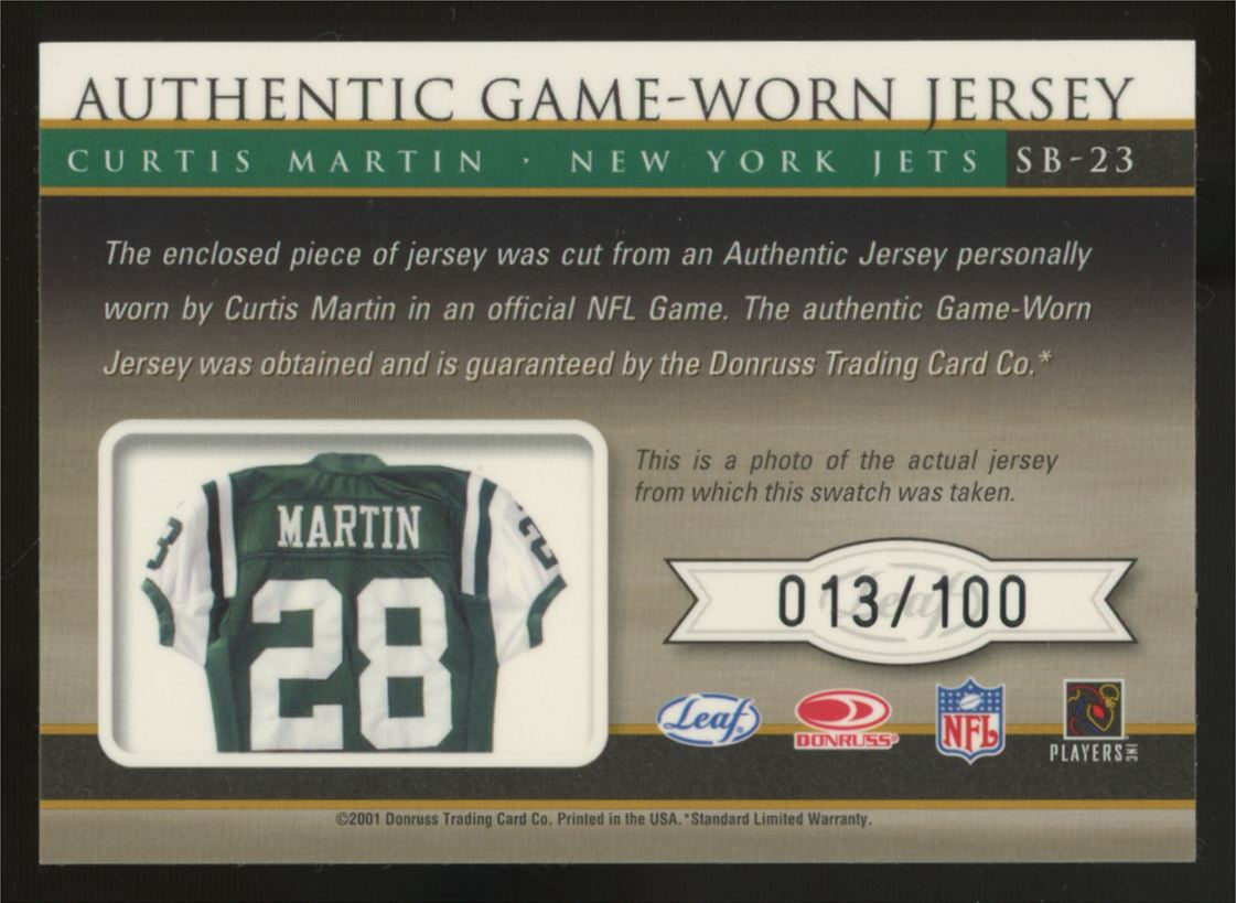 2001 Leaf Quantum Curtis Martin Shirt Off My Back Patch /100 #SB-23