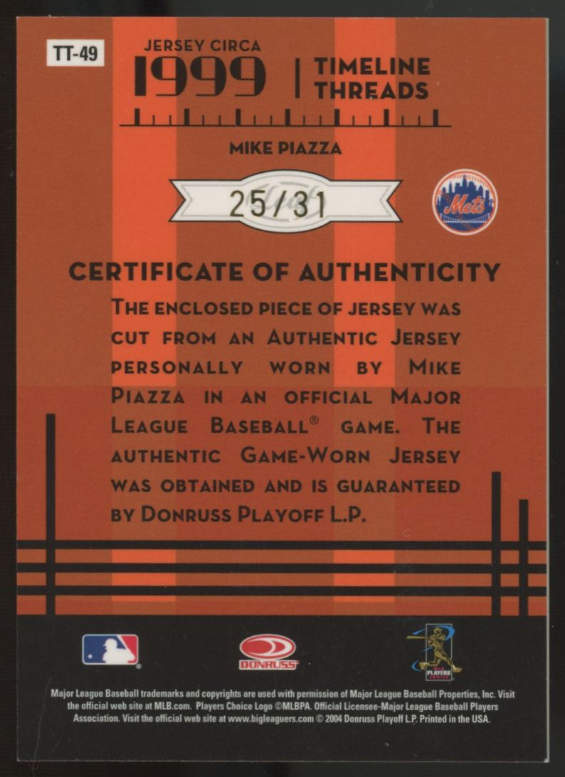 2005 Leaf Century Collection Mike Piazza Timeline Threads Number Patch /31