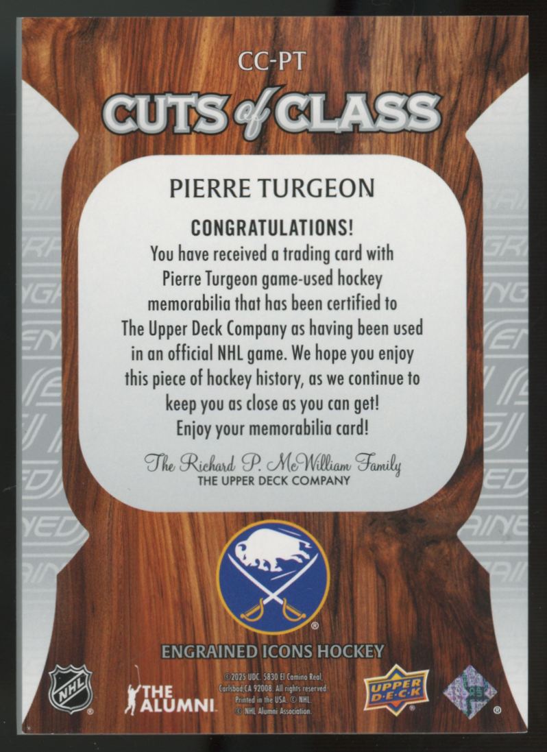 2024-25 UD Engrained Icons Pierre Turgeon Cuts Of Class Stick Relic Patch #CC-PT