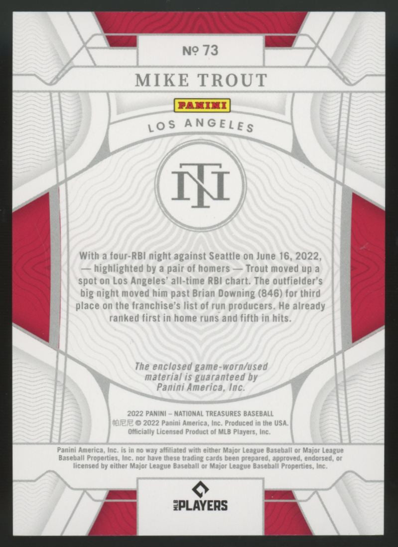 2022 National Treasures Mike Trout Patch /49 #73