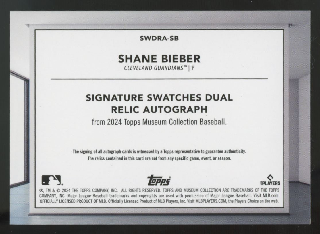 2024 Museum Collection Shane Bieber Signature Dual Patch Auto /299 #SWDRA-SB