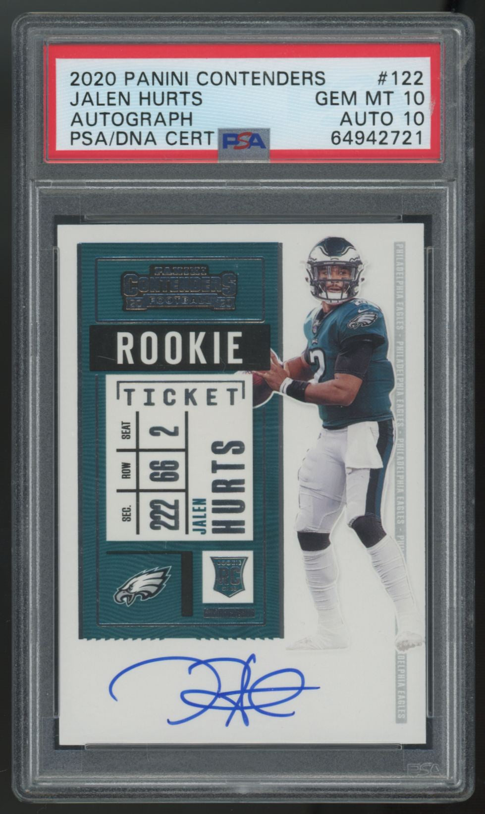 2020 Panini Contenders Jalen Hurts RC Rookie Ticket Auto #122 PSA 10 10