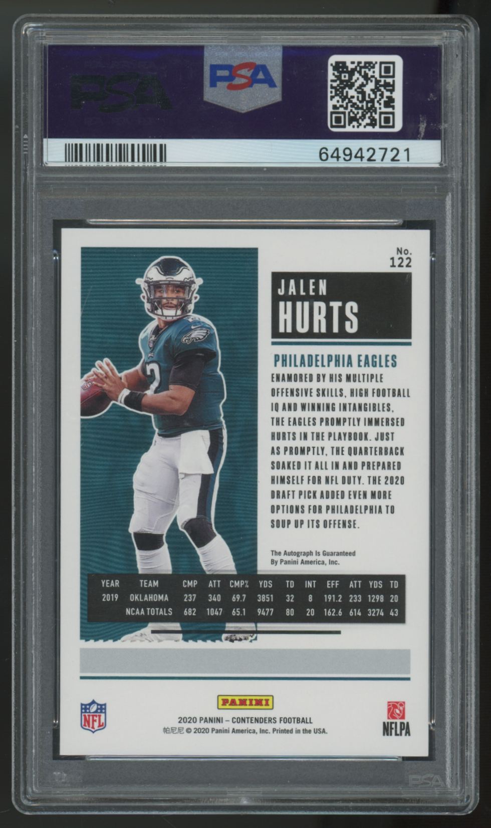 2020 Panini Contenders Jalen Hurts RC Rookie Ticket Auto #122 PSA 10 10