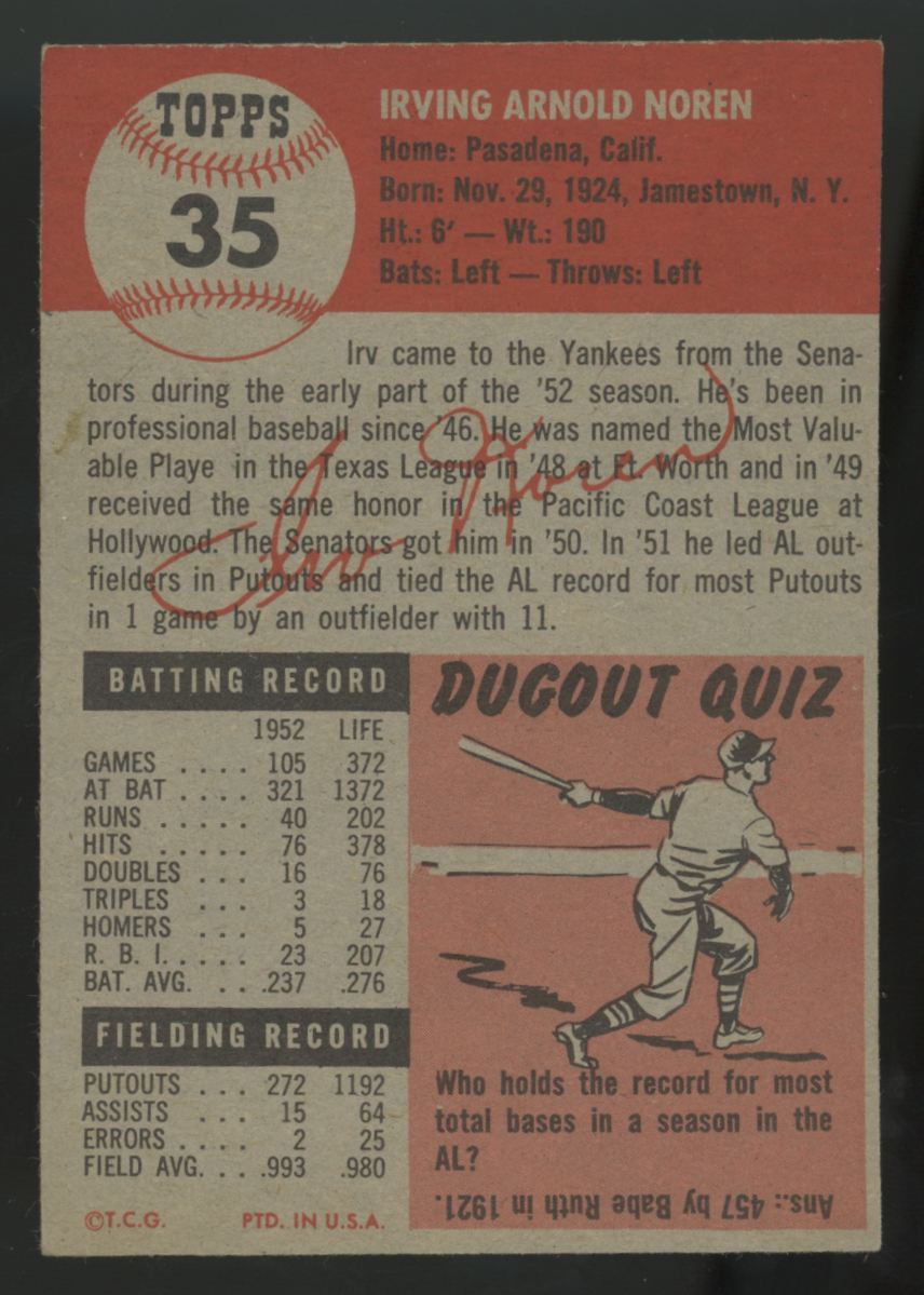 1953 Topps Irv Noren #35 Poor