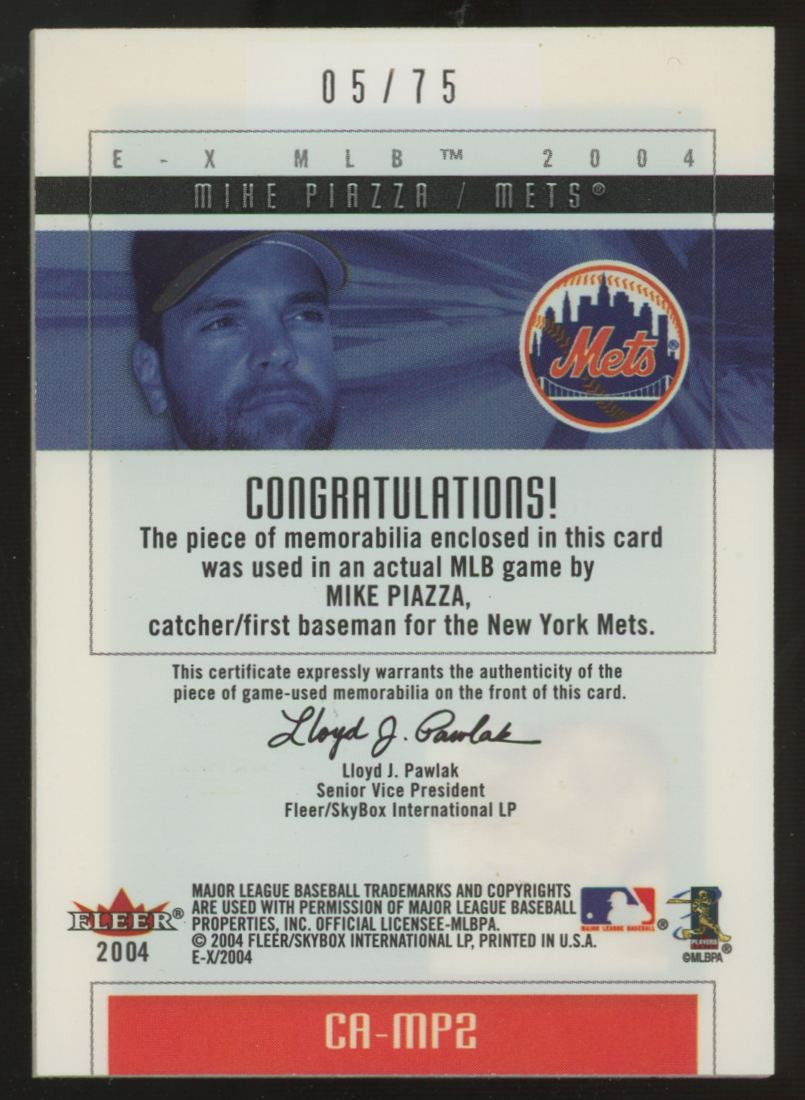 2004 Fleer E-X Mike Piazza Clearly Authentics Black Patch /75 #CA-MP2