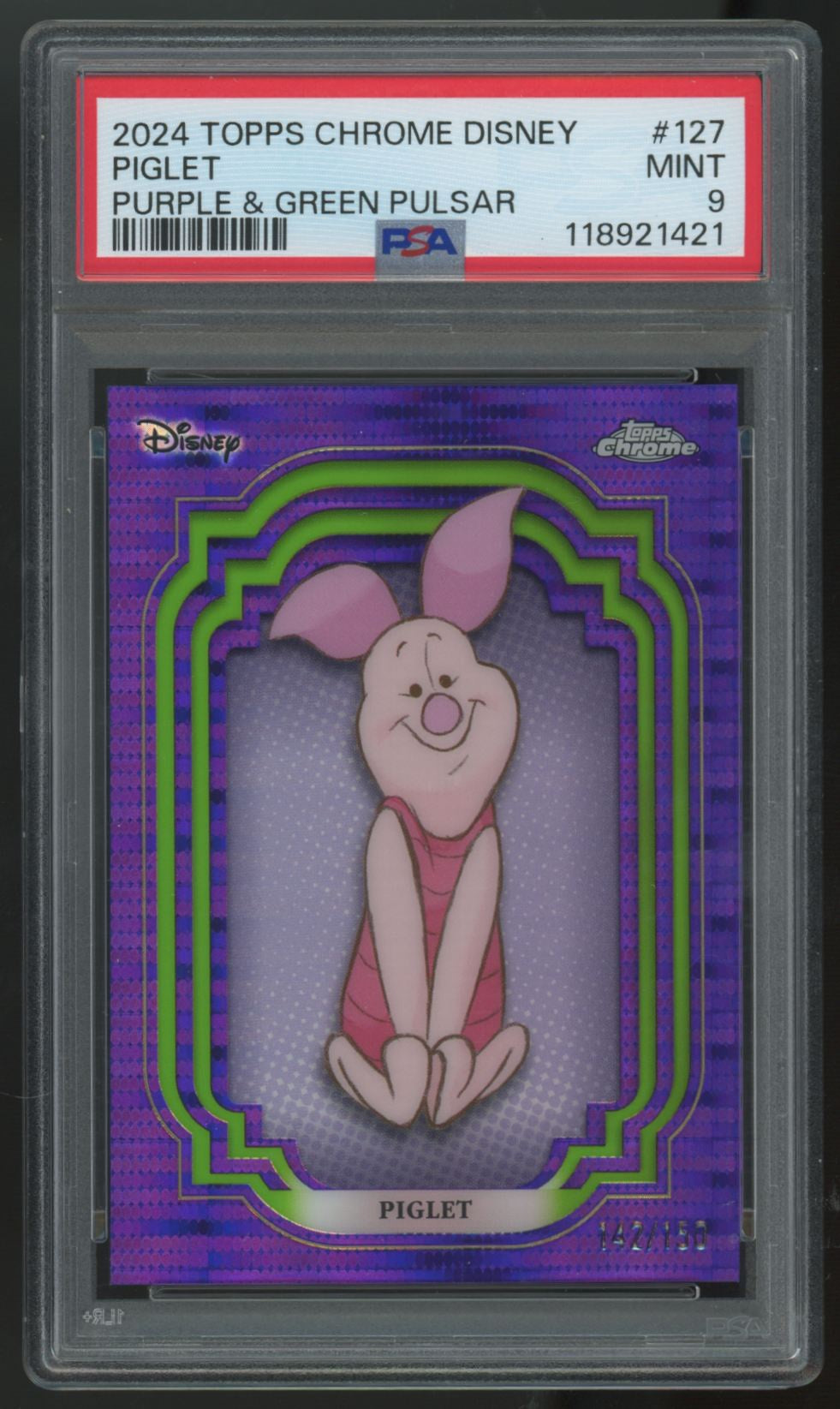 2024 Topps Chrome Disney Piglet Purple & Green Pulsar /150 #127 PSA 9
