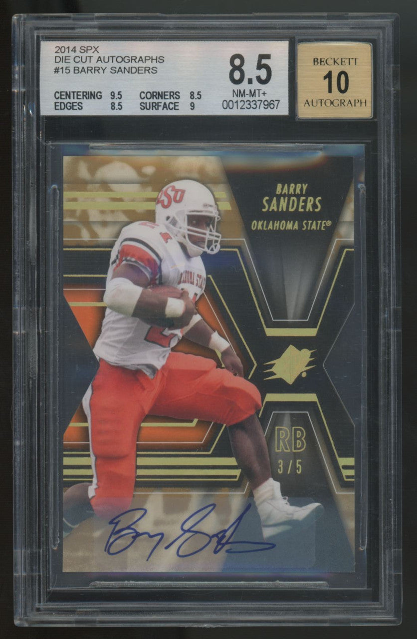 2014 Upper Deck SPX Barry Sanders Die Cut Auto /5 #15 BGS 8.5 10