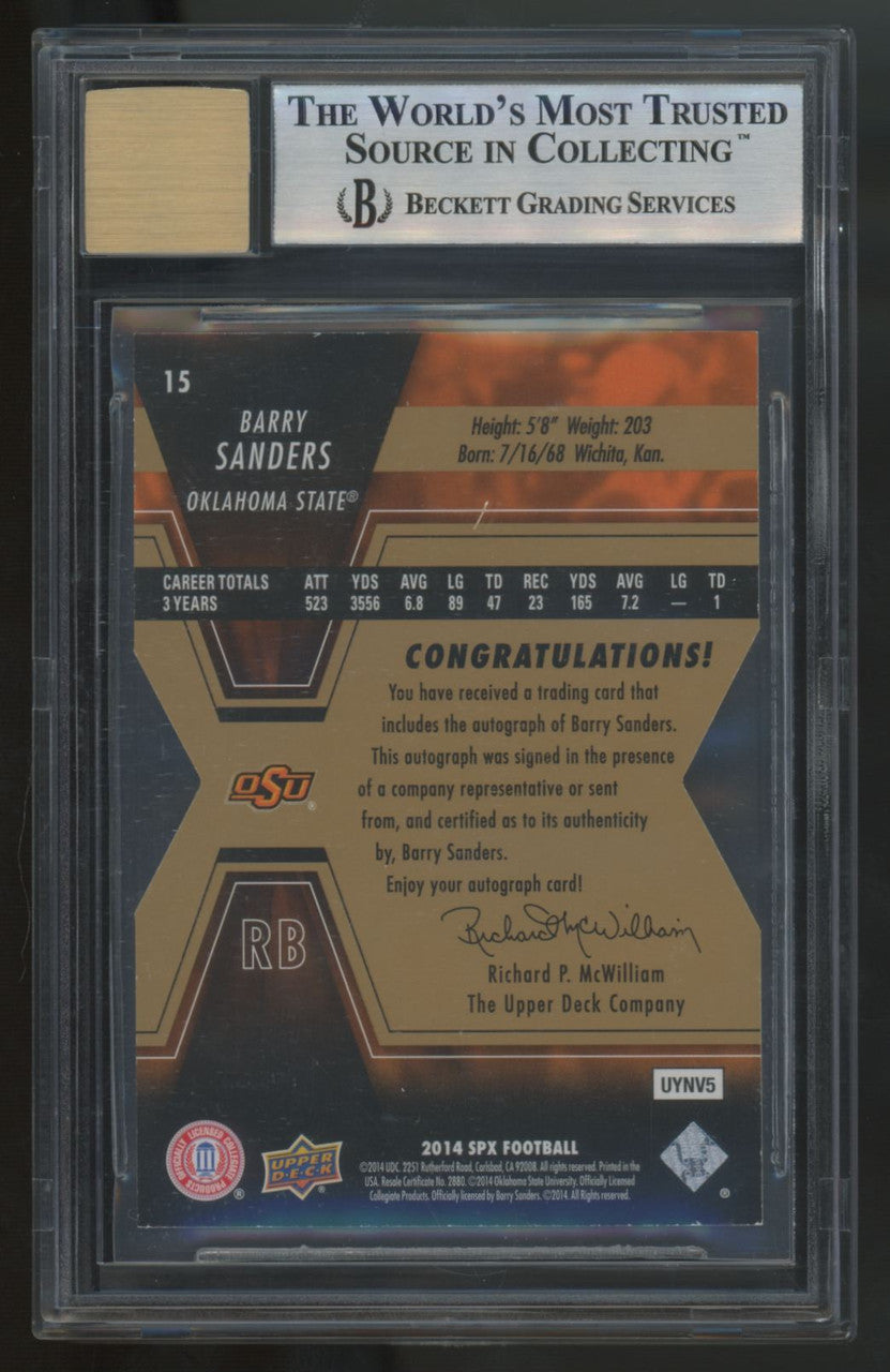 2014 Upper Deck SPX Barry Sanders Die Cut Auto /5 #15 BGS 8.5 10