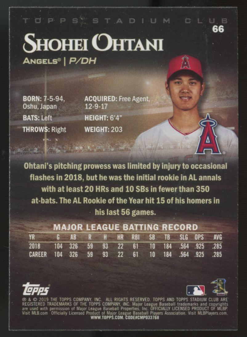 2019 Stadium Club Shohei Ohtani Sepia Orange #66