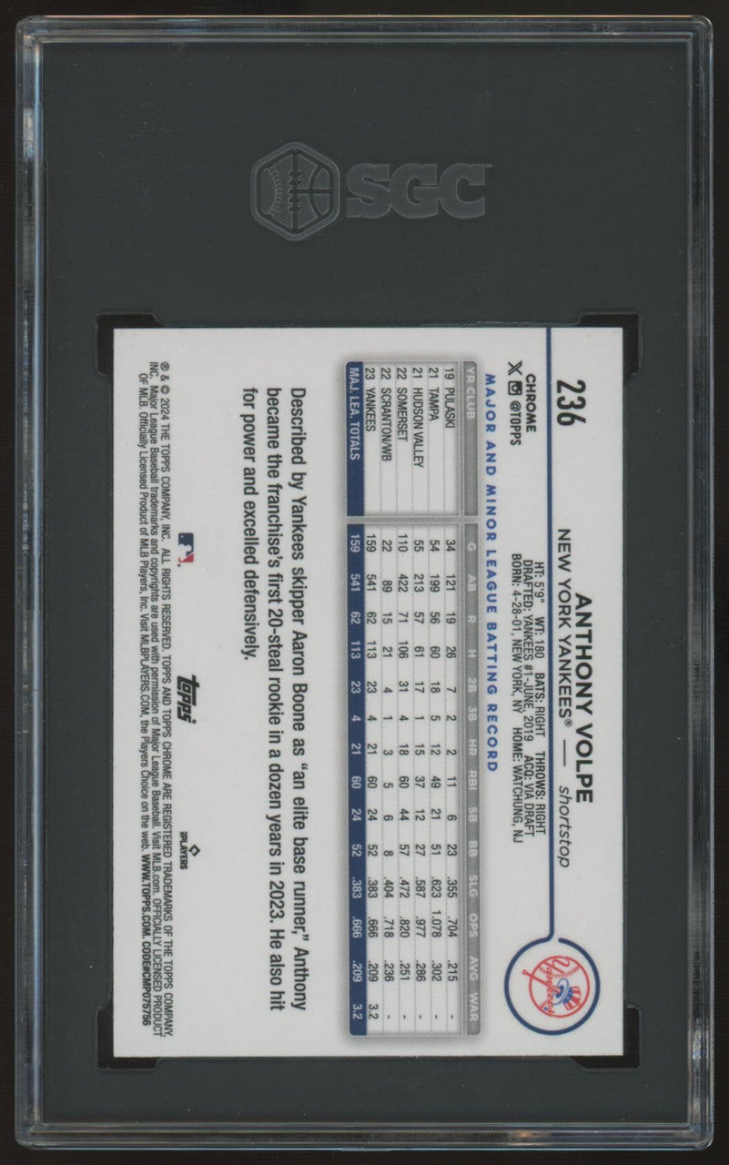 2024 Topps Chrome Anthony Volpe Lightboard Logo #236 SGC 10