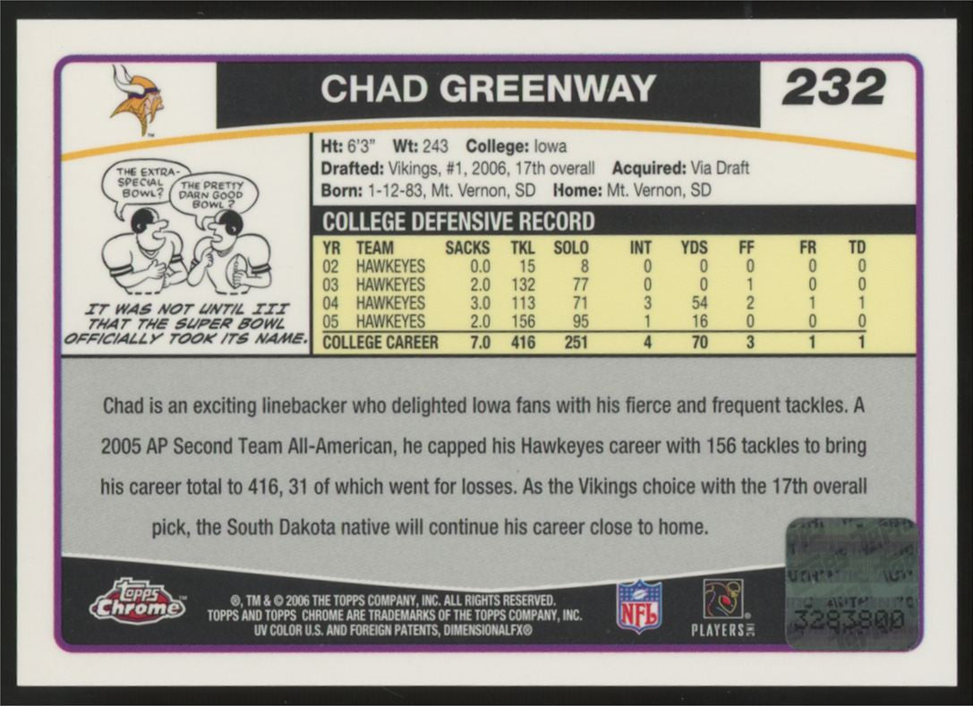 2006 Topps Chrome Chad Greenway RC Auto #232