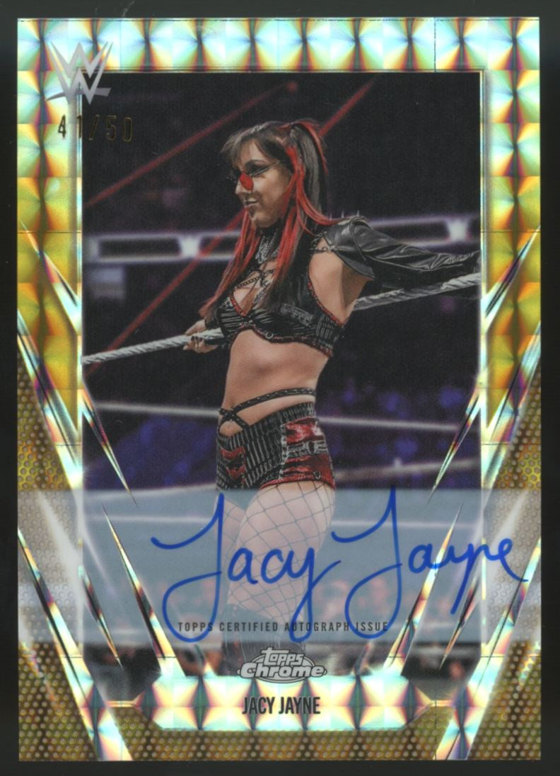2026 Topps Chrome WWE Jacy Jayne Gold Geometric Refractor Auto /50 #BCA-JAJ