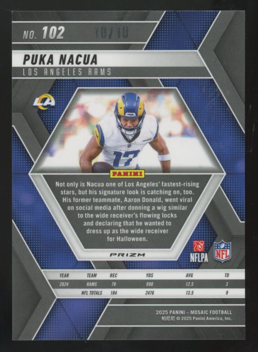 2025 Panini Mosaic Puka Nacua Pink Fluorescent /10 #102
