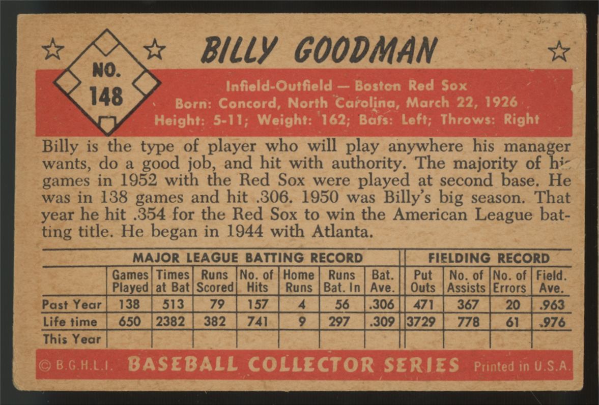 1953 Bowman Billy Goodman #148 VG-VG/EX