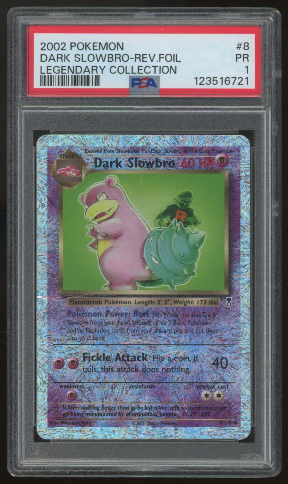 2002 Pokemon Dark Slowbro Legendary Collection Reverse Holo #8 PSA 1