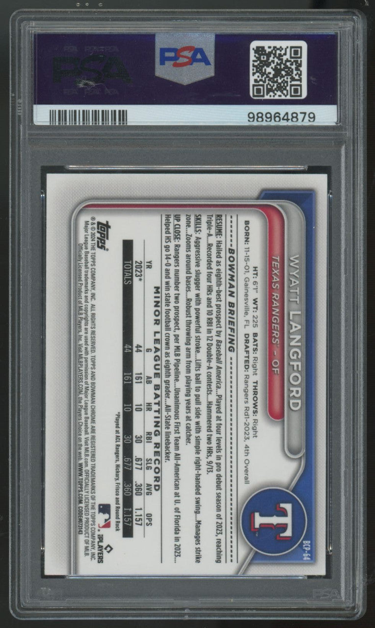 2024 Bowman Wyatt Langford Chrome Prospect Lunar Glow #BCP-64 PSA 10