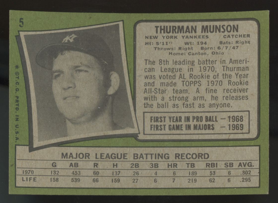1971 Topps Thurman Munson #5 VG/EX