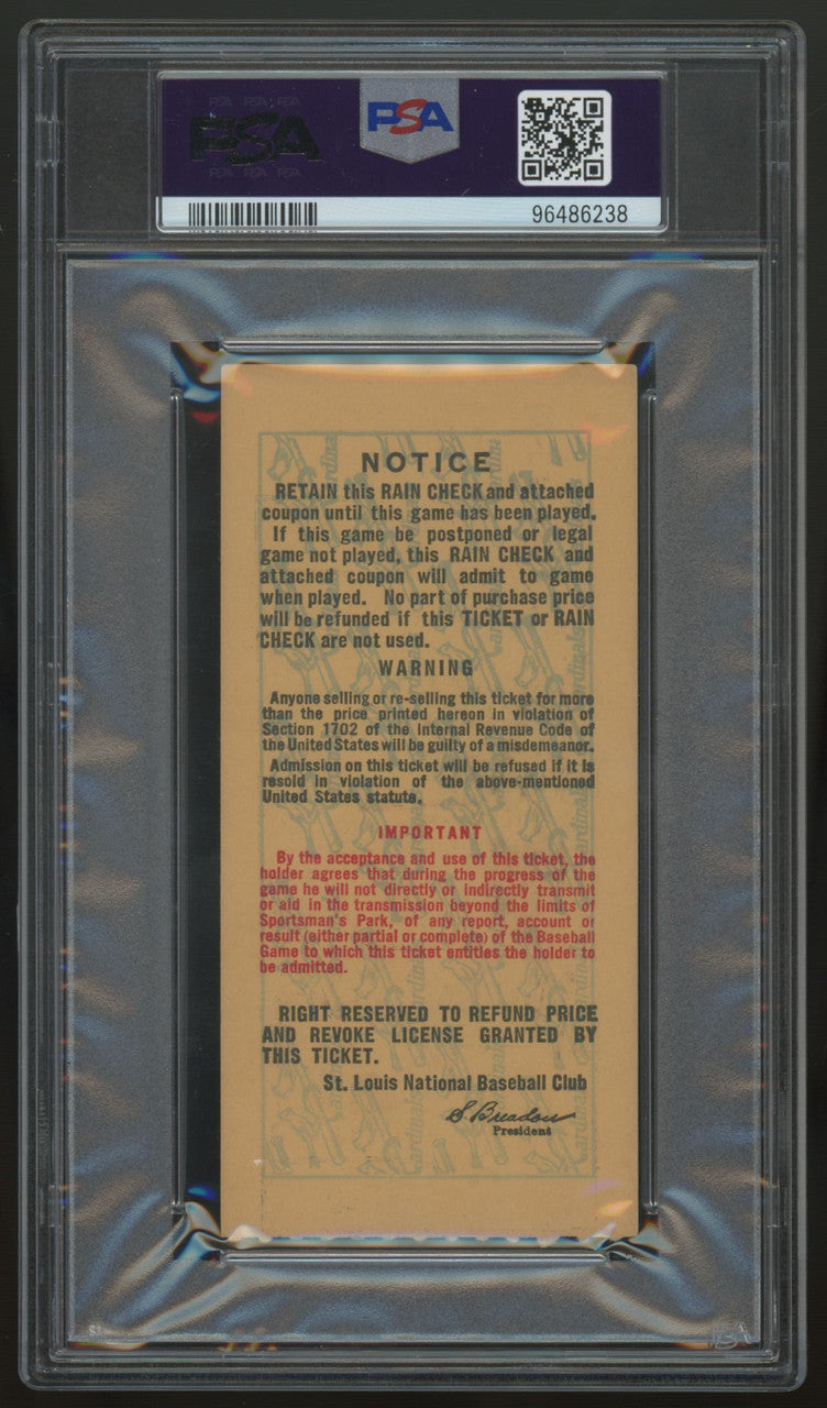 1943 World Series Game 5 Ticket Stub Cardinals Yankees 10th WS Title PSA 4