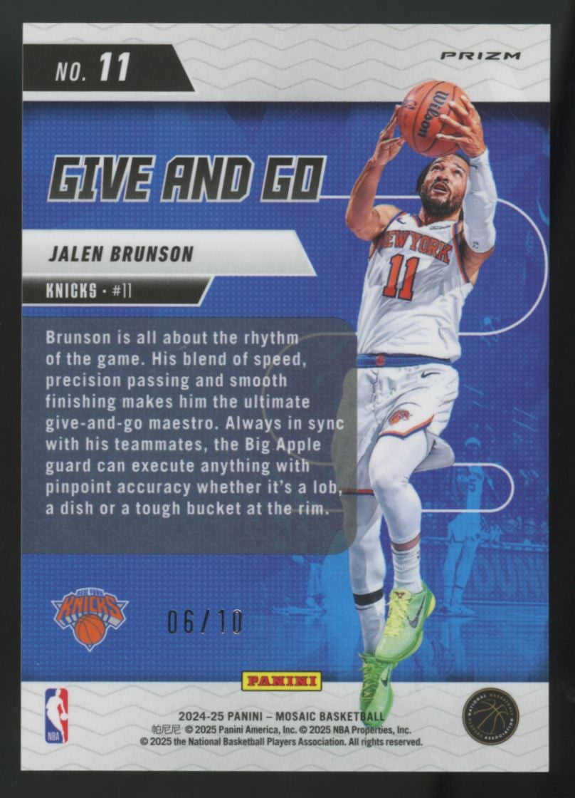 2024-25 Panini Mosaic Jalen Brunson Give And Go Pink Fluorescent /10 #11