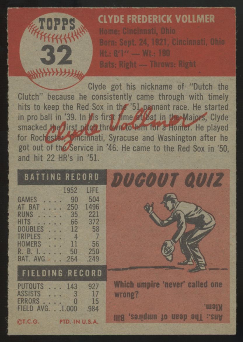 1953 Topps Clyde Vollmer #32 EX/MT