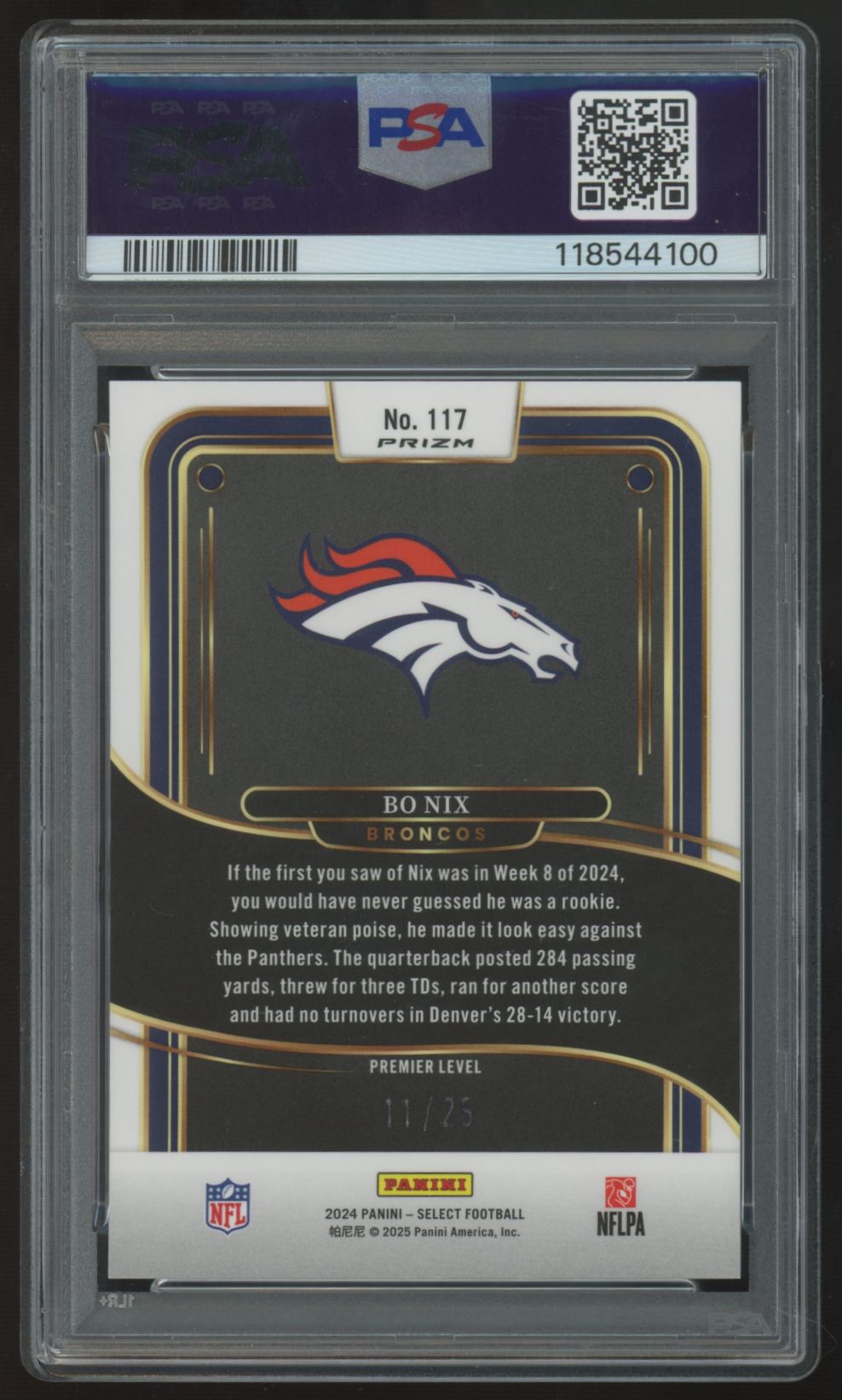 2024 Panini Select Bo Nix RC Premier Level Tie-Dye Prizm /25 #117 PSA 9