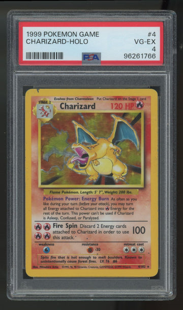 1999 Pokemon Charizard Base Set Unlimited Holo #4 PSA 4