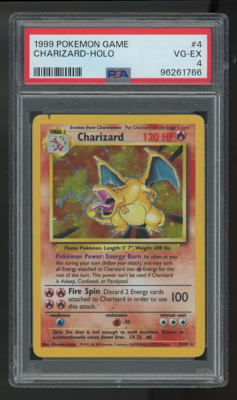 1999 Pokemon Charizard Base Set Unlimited Holo #4 PSA 4