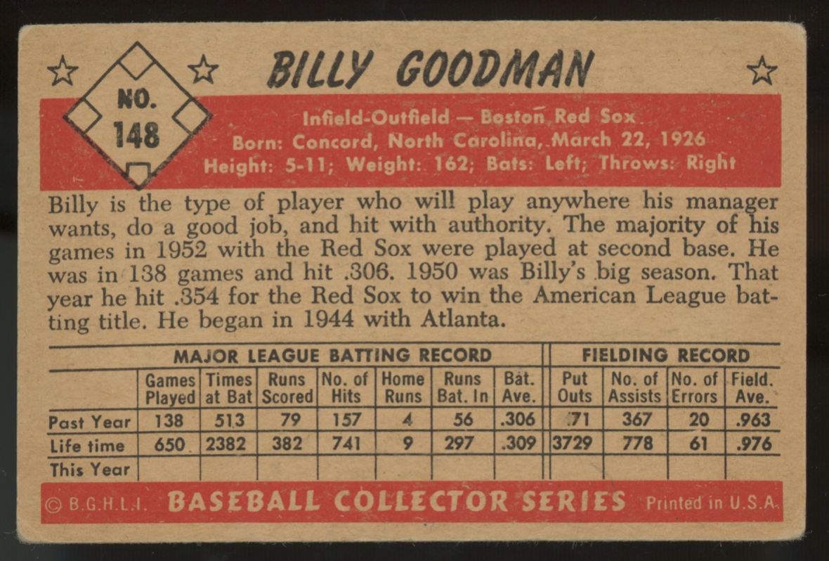 1953 Bowman Billy Goodman #148 VG-VG/EX "A"