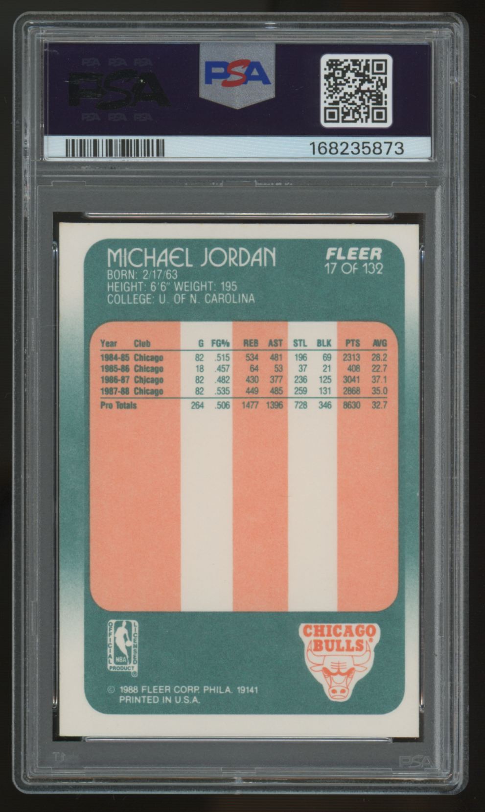 1988-89 Fleer Michael Jordan #17 PSA 8 *873