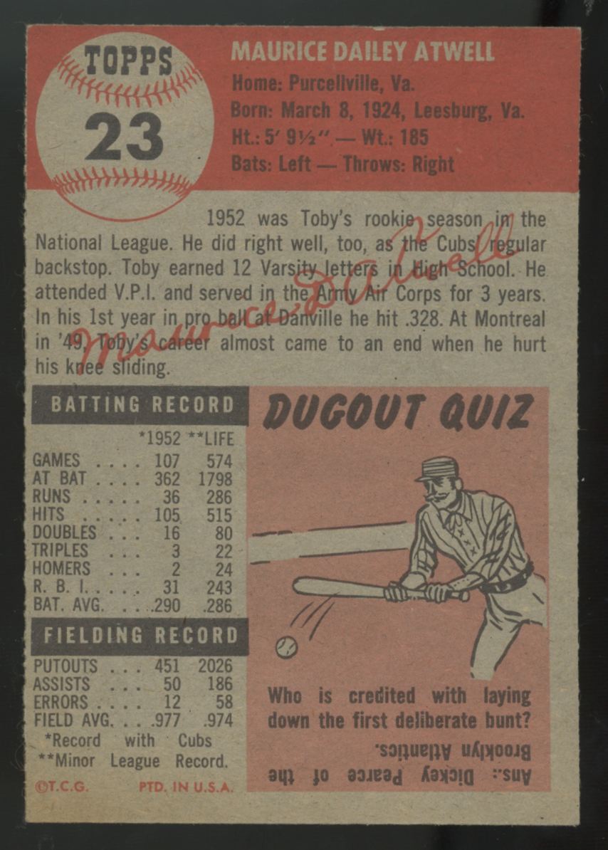 1953 Topps Toby Atwell #23 EX