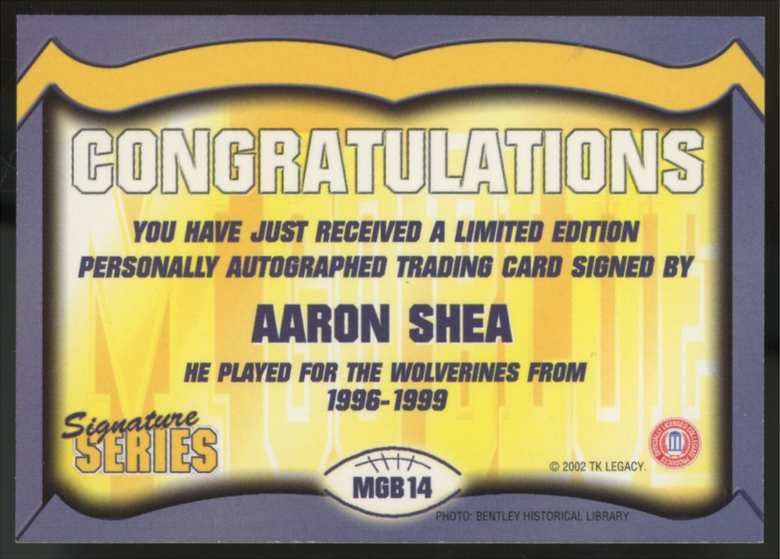 2002 TK Legacy Signature Series Aaron Shea Auto #MGB14