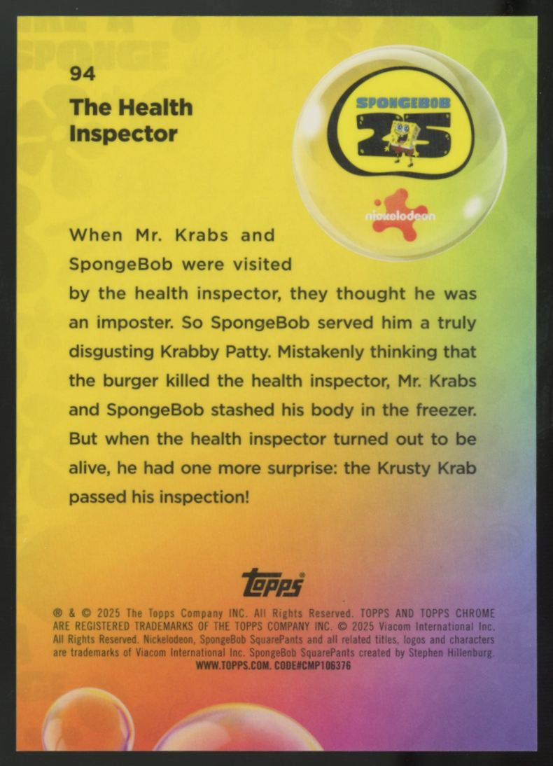 2025 Topps Chrome SpongeBob The Health Inspector Gold Refractor /50 #94