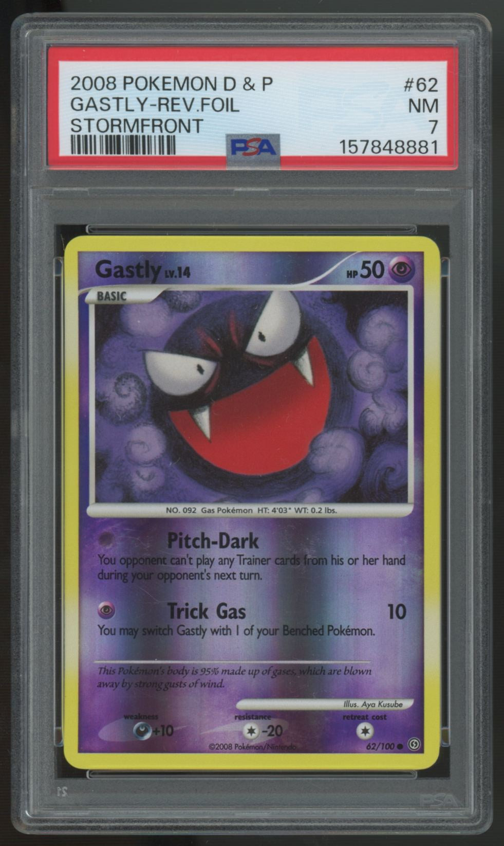 2008 Pokemon Gastly Stormfront Reverse Holo #62 PSA 7