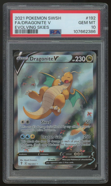 2021 Pokemon Dragonite V Evolving Skies Full Art #192 PSA 10